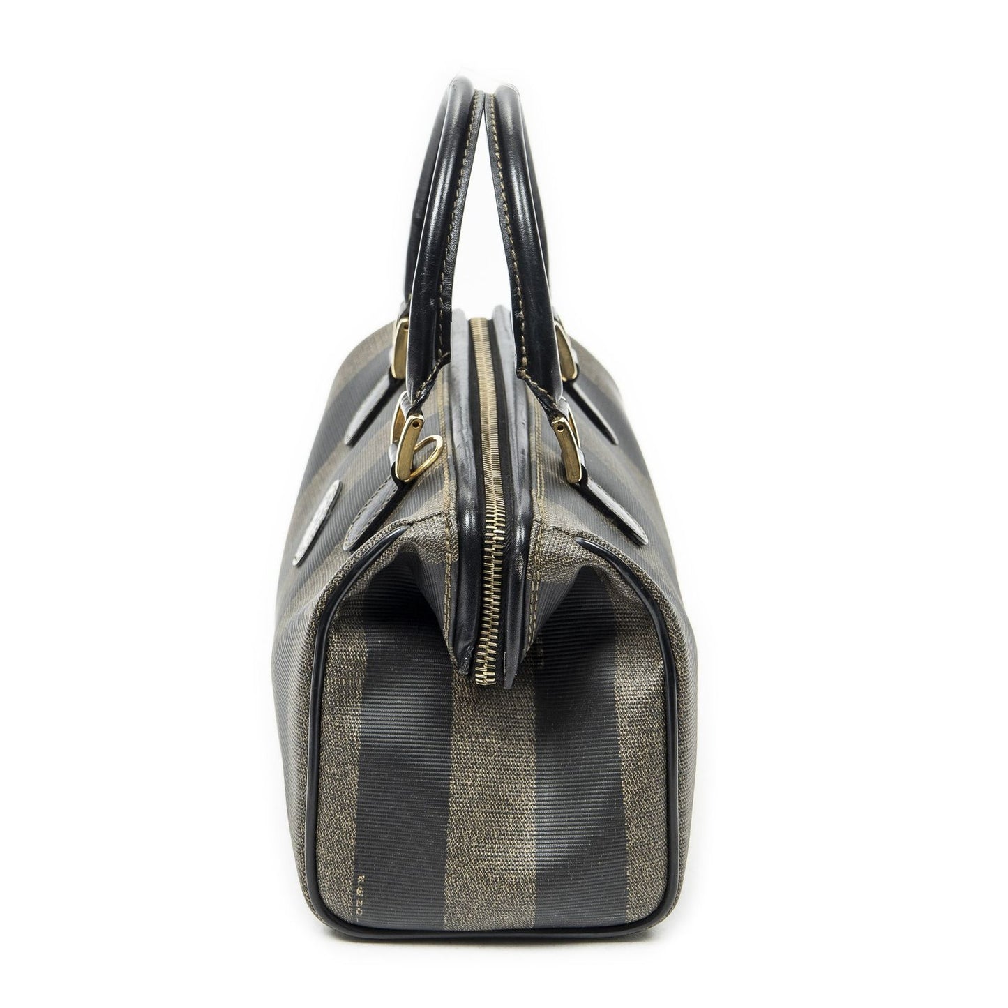 Fendi Frame Boston Brown Black Pecan Stripe Canvas Shoulder — view 3