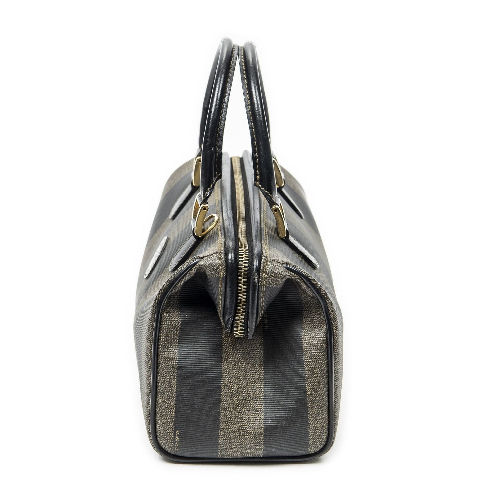 Fendi Frame Boston Brown Black Pecan Stripe Canvas Shoulder — view 3