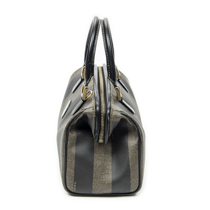 Fendi Frame Boston Brown Black Pecan Stripe Canvas Shoulder — view 3