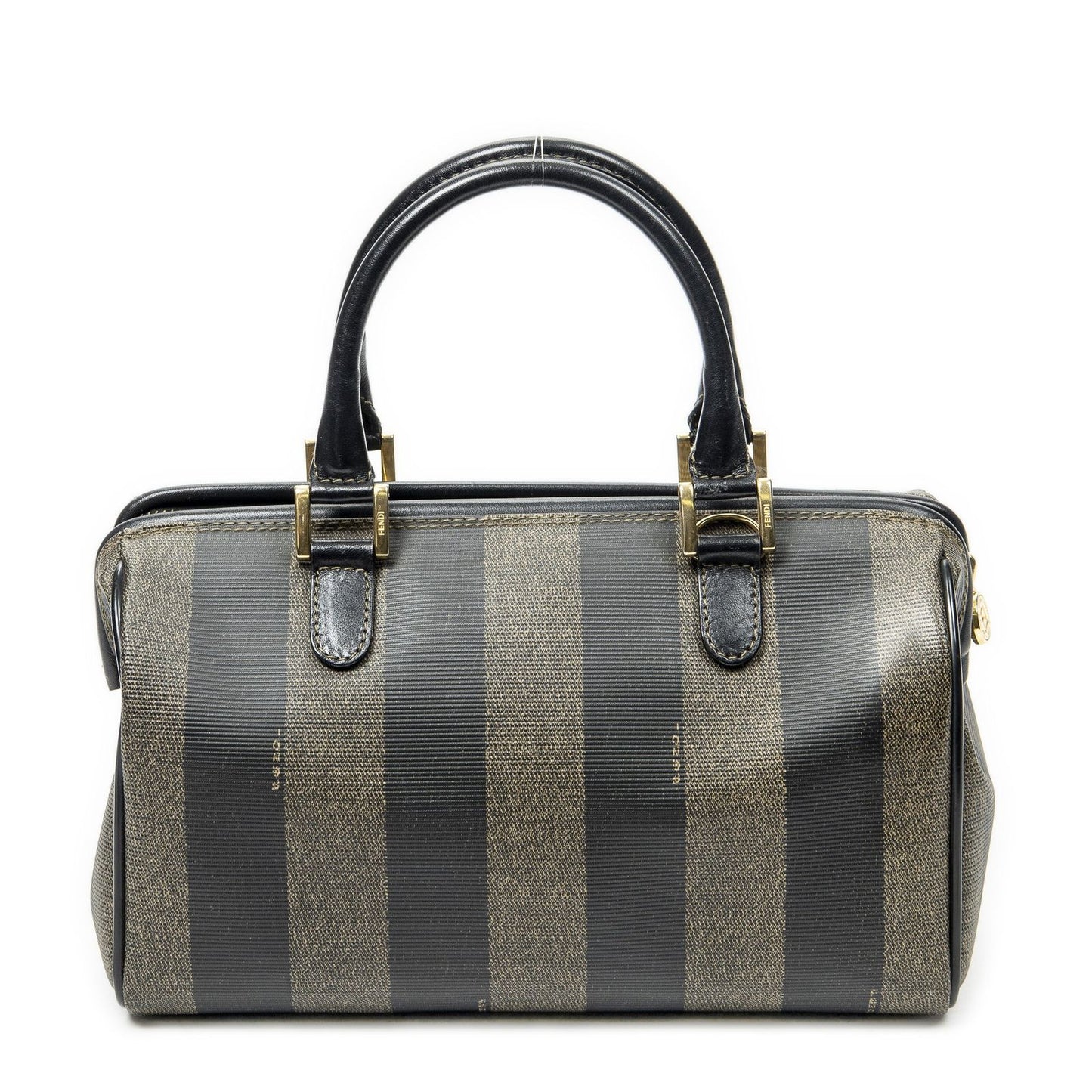 Fendi Frame Boston Brown Black Pecan Stripe Canvas Shoulder — view 5