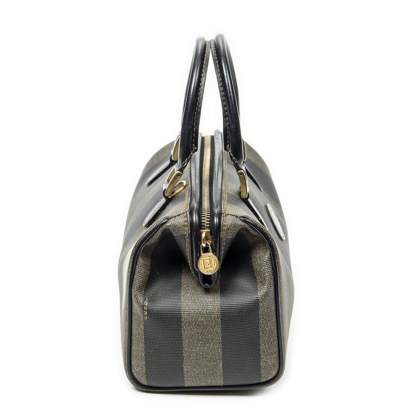 Fendi Frame Boston Brown Black Pecan Stripe Canvas Shoulder — view 4