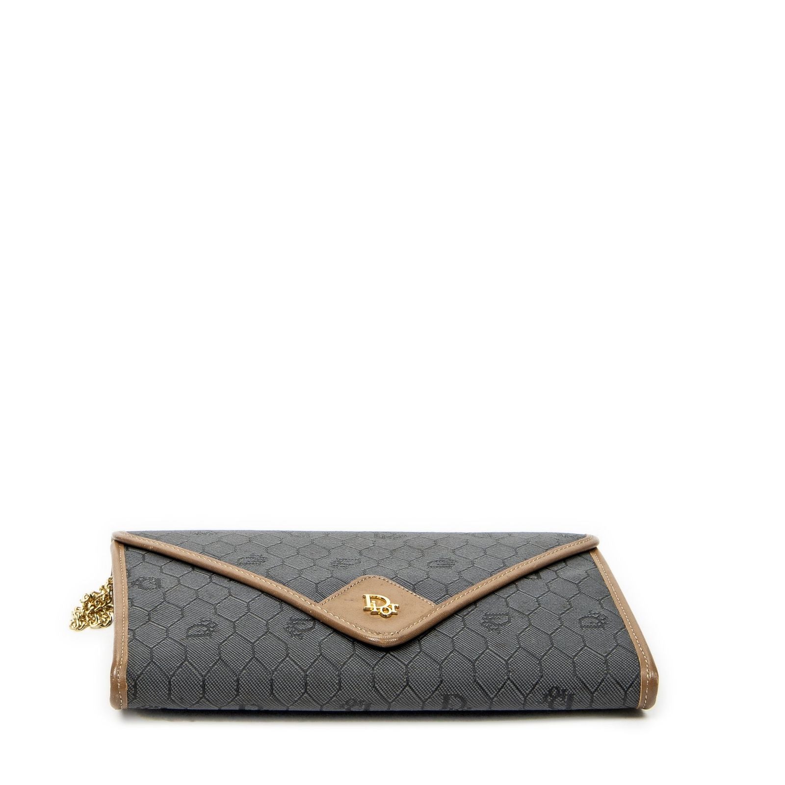 Dior Vintage Envelope Clutch Gray Brown Honeycomb Canvas — view 6