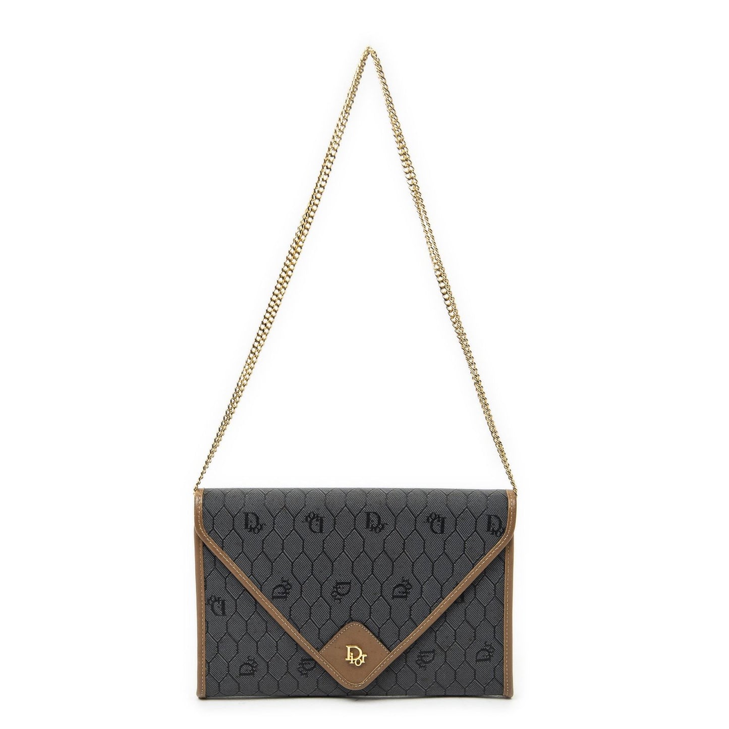 Dior Vintage Envelope Clutch Gray Brown Honeycomb Canvas