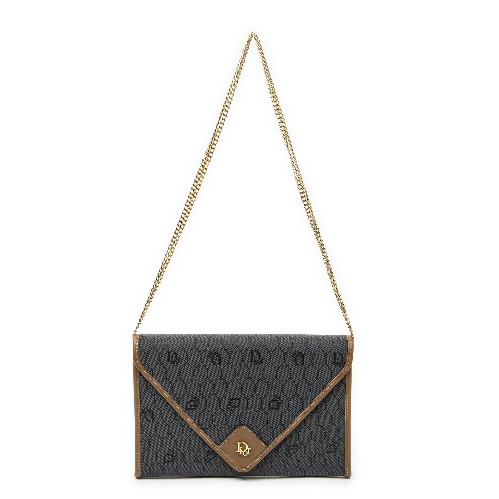 Dior Vintage Envelope Clutch Gray Brown Honeycomb Canvas