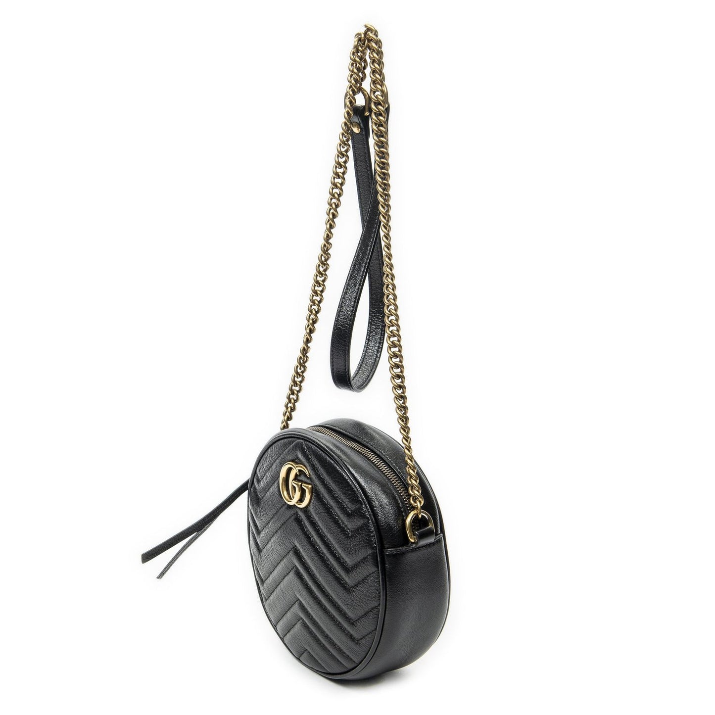 Gucci Small GG Marmont Chain Crossbody Black Matelasse Chez Blanc Leather — view 2