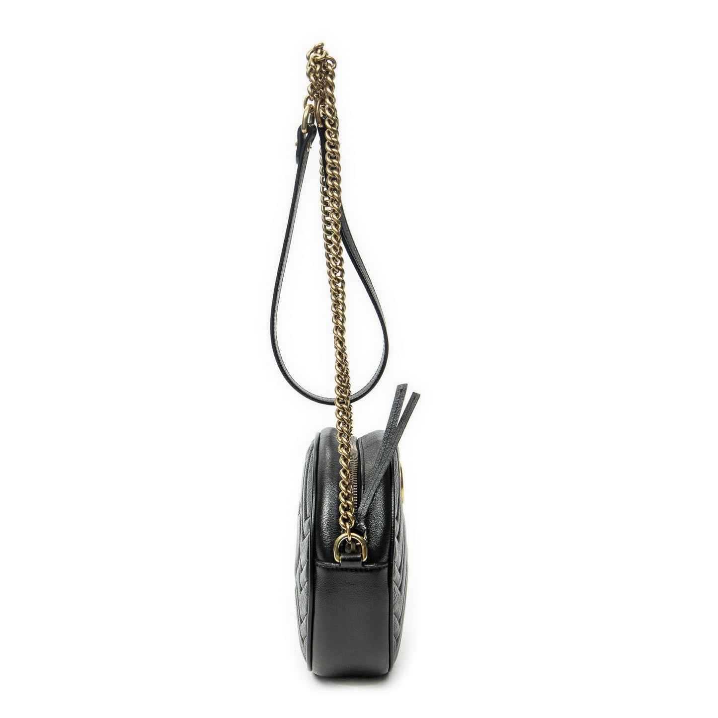 Gucci Small GG Marmont Chain Crossbody Black Matelasse Chez Blanc Leather — view 4
