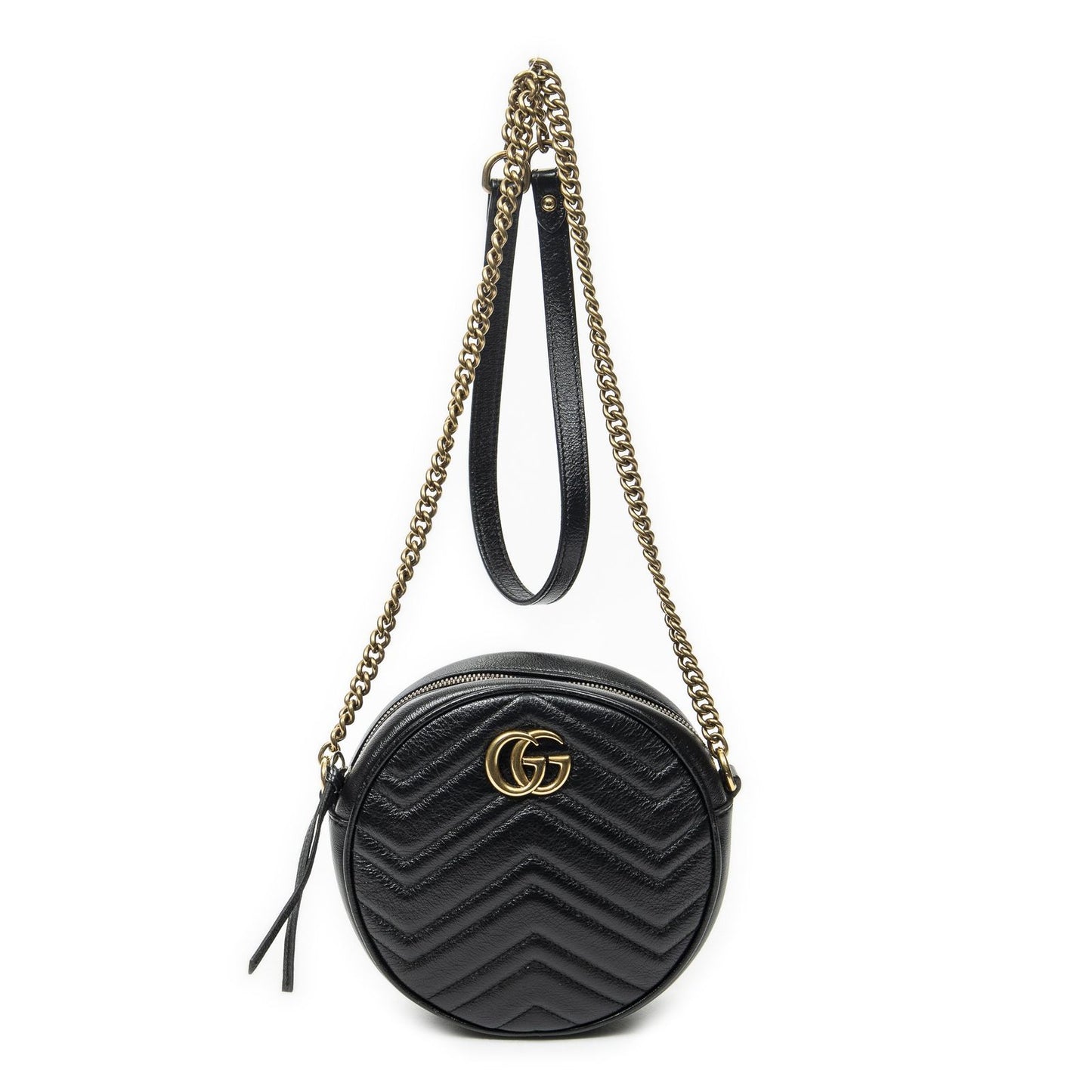 Gucci Small GG Marmont Chain Crossbody Black Matelasse Chez Blanc Leather