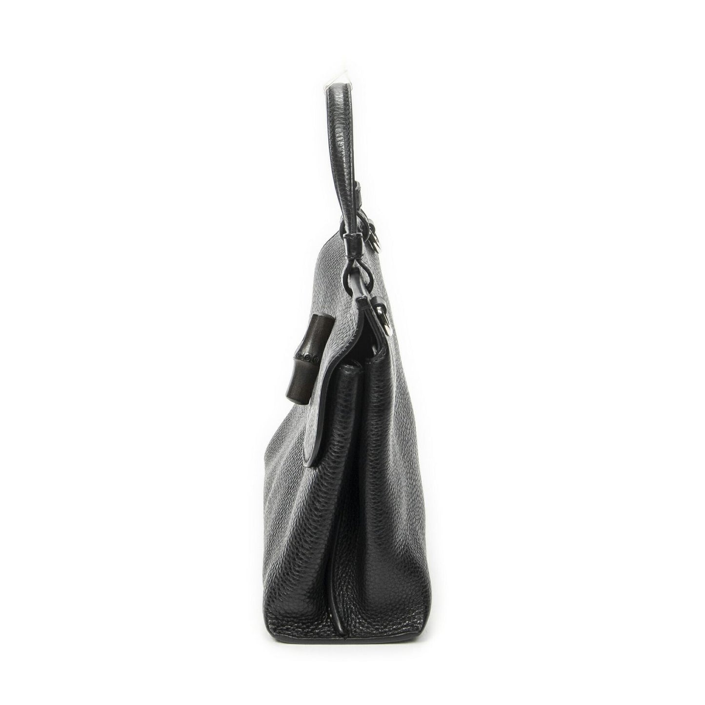 Gucci Small Bamboo Top Handle Flap Black Gray Calfskin Leather — view 3