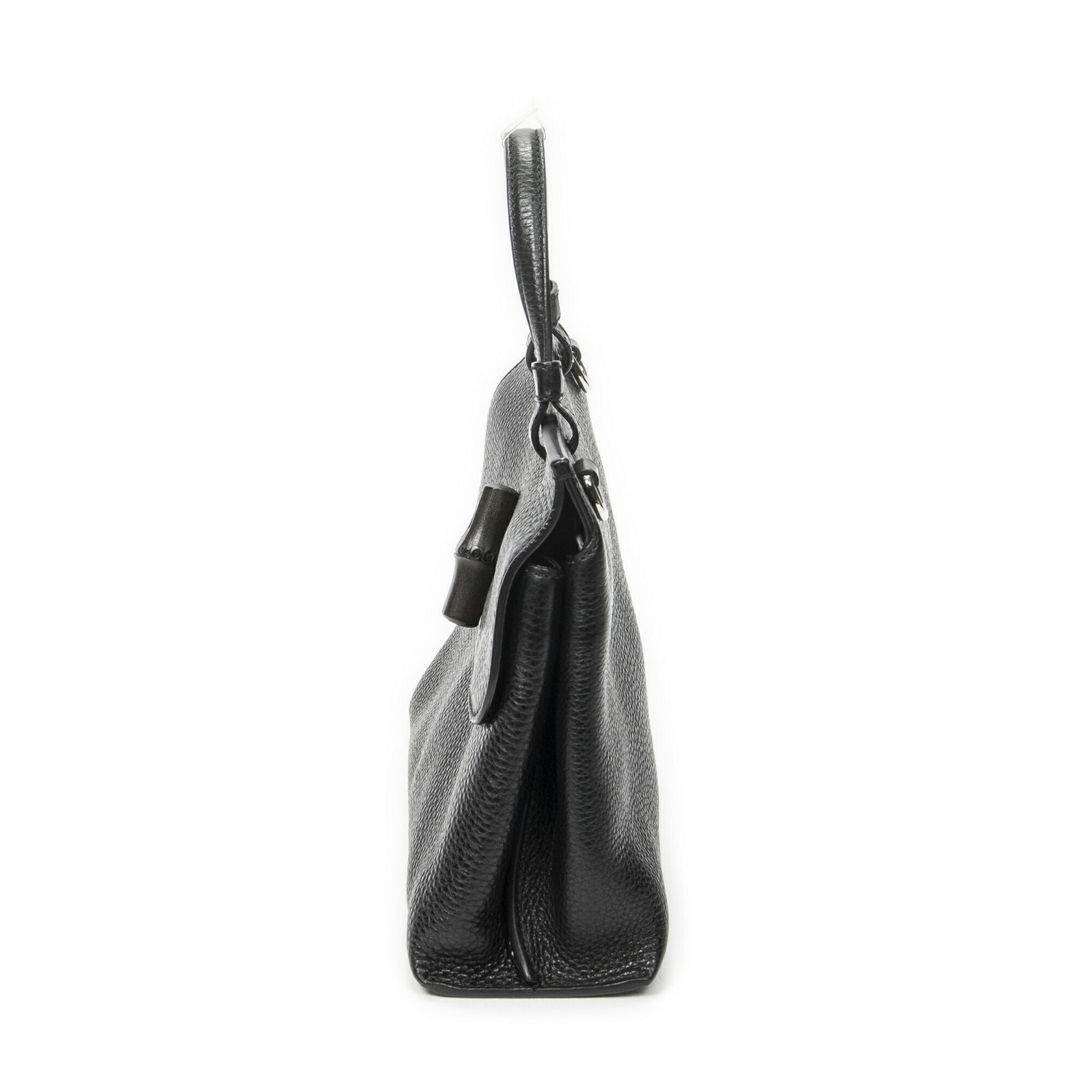 Gucci Small Bamboo Top Handle Flap Black Gray Calfskin Leather — view 3
