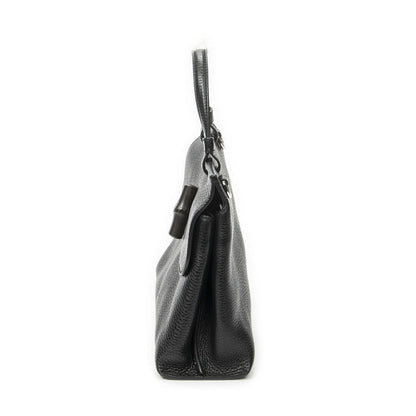 Gucci Small Bamboo Top Handle Flap Black Gray Calfskin Leather — view 3