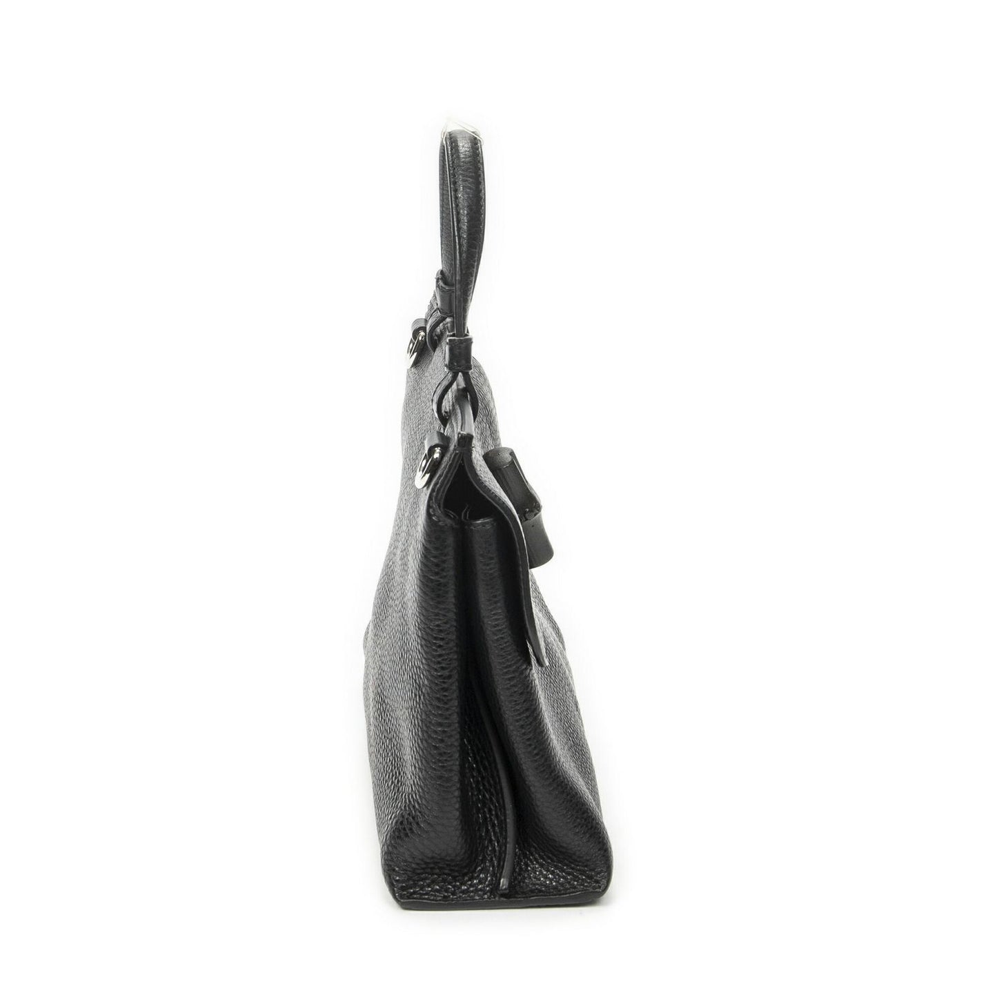 Gucci Small Bamboo Top Handle Flap Black Gray Calfskin Leather — view 4