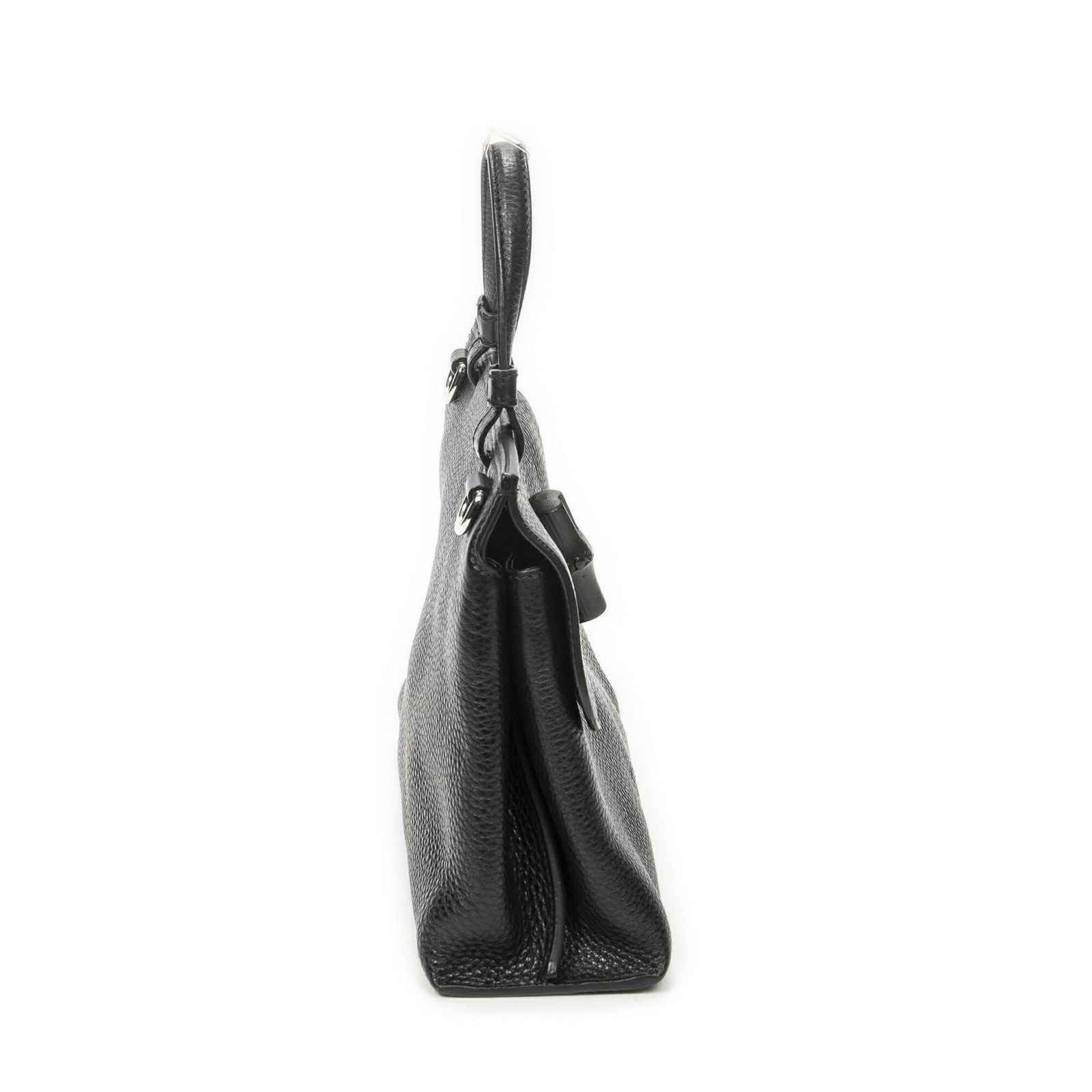 Gucci Small Bamboo Top Handle Flap Black Gray Calfskin Leather — view 4