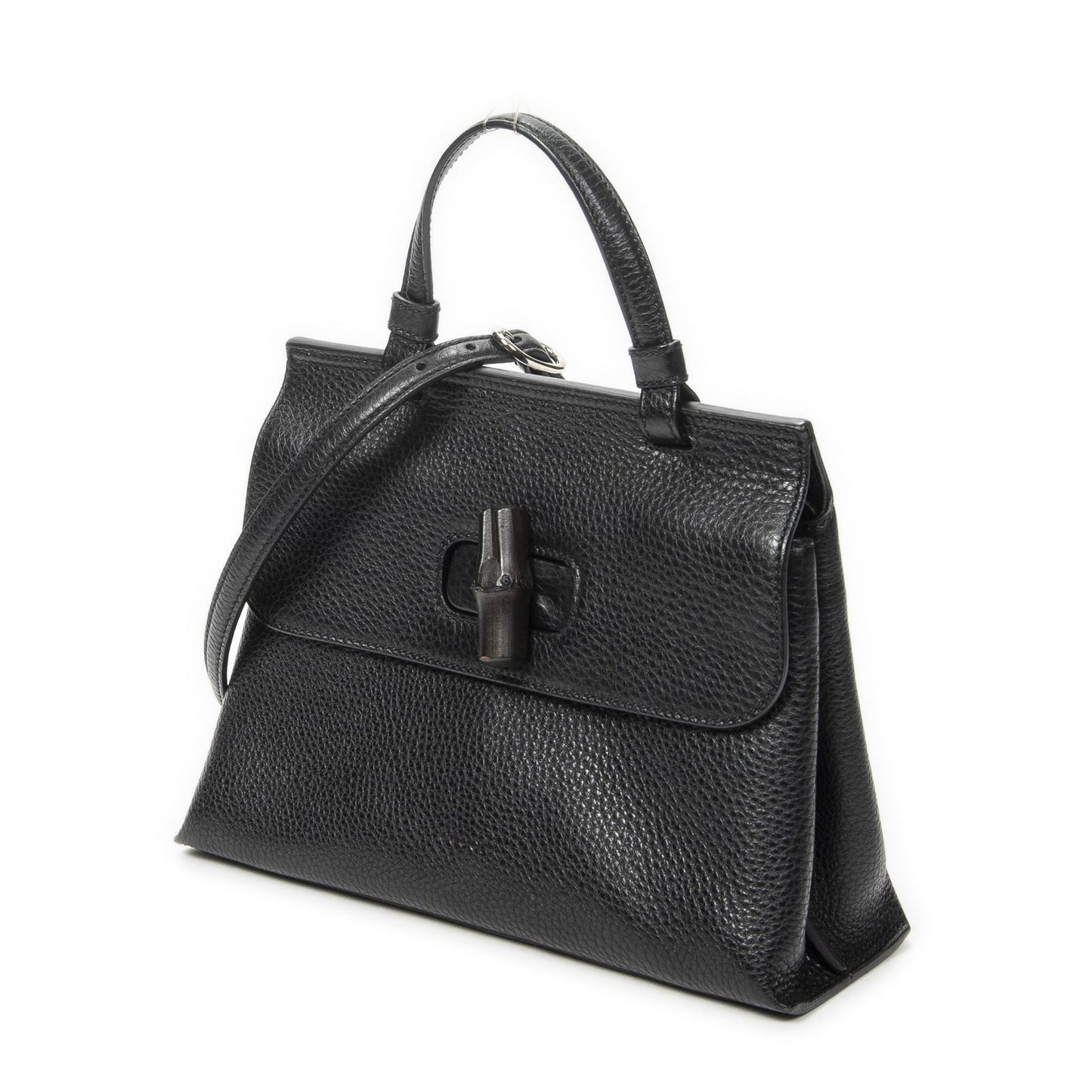 Gucci Small Bamboo Top Handle Flap Black Gray Calfskin Leather — view 2