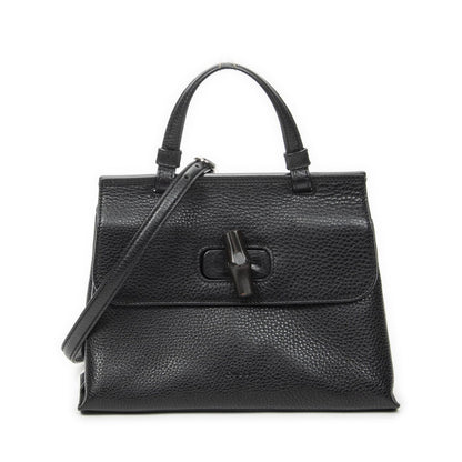 Gucci Small Bamboo Top Handle Flap Black Gray Calfskin Leather
