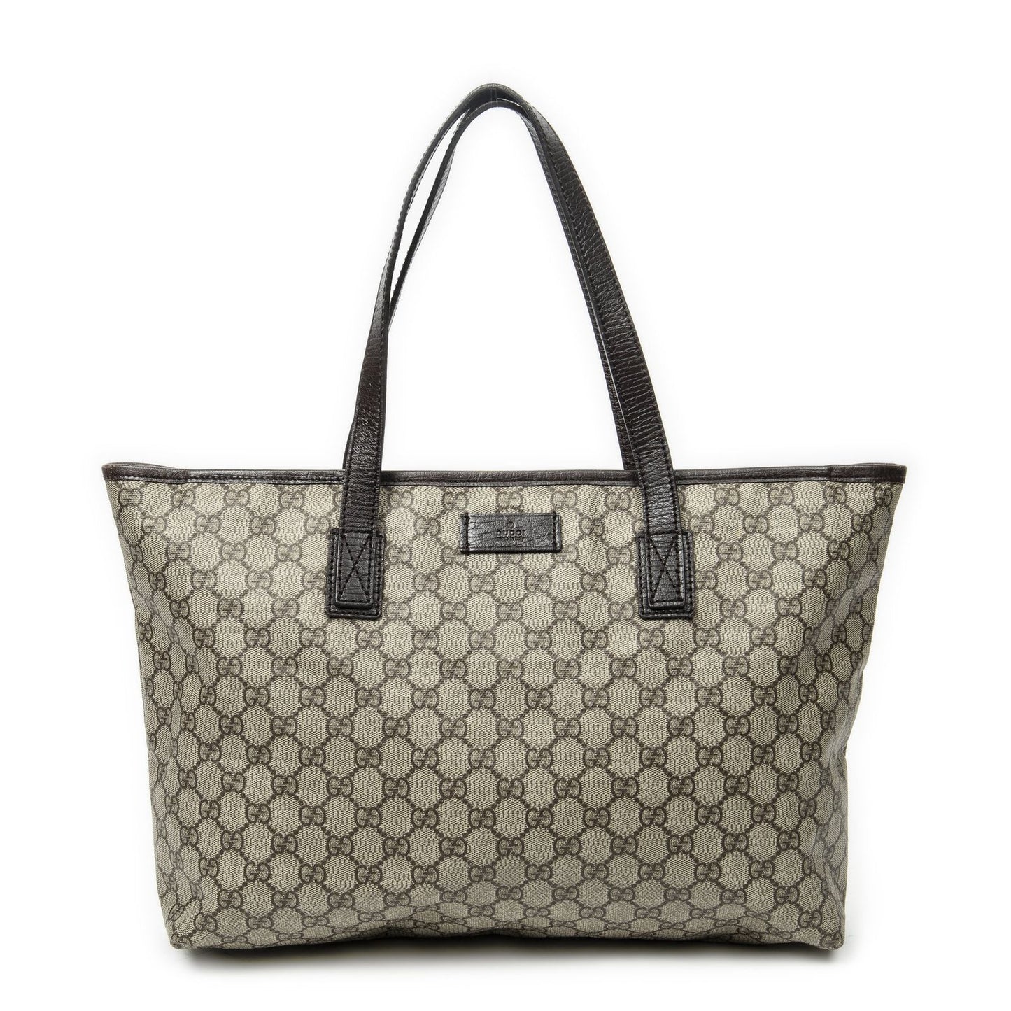 Gucci Zip Shopping Tote Dark Brown Beige Supreme Canvas