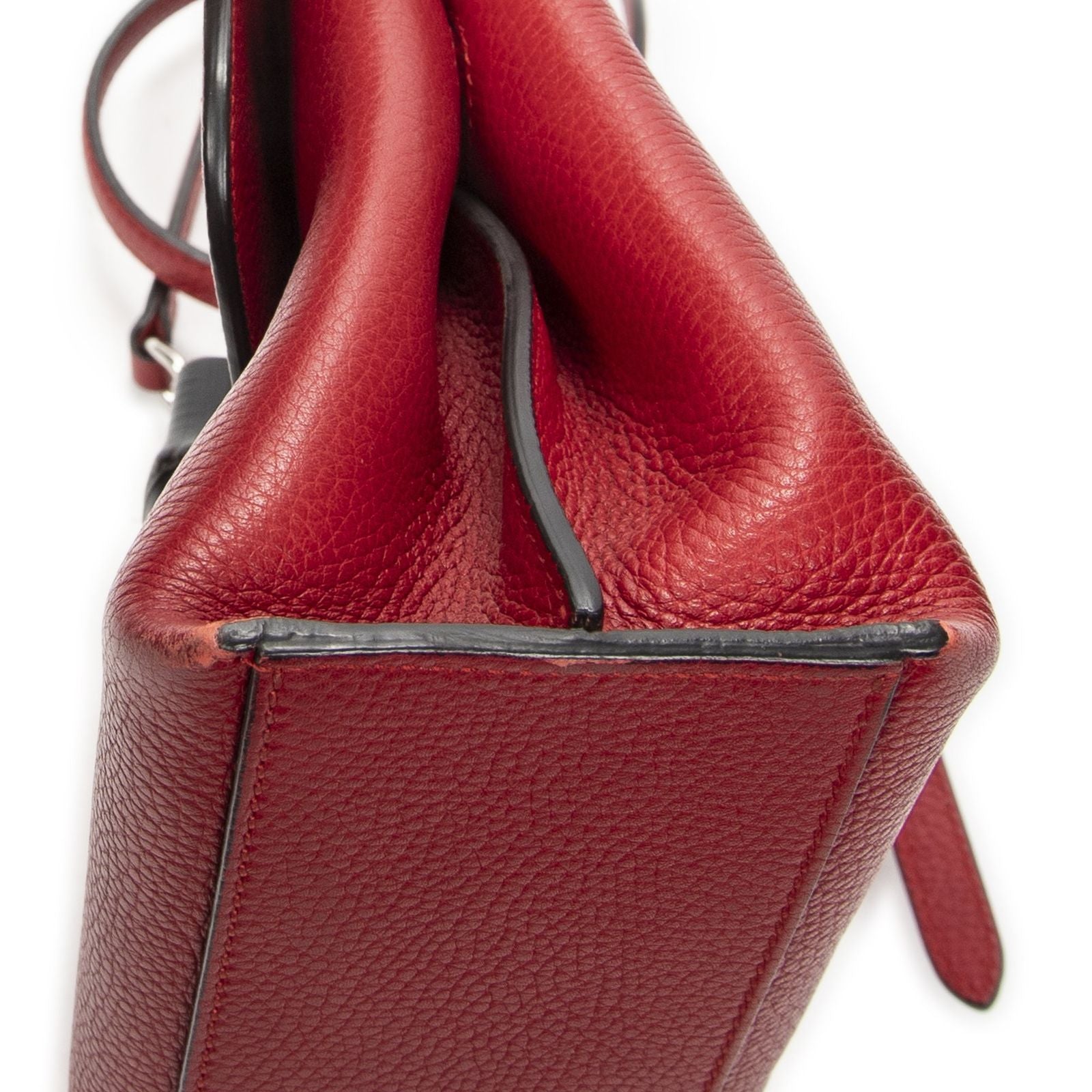 Gucci Small Bamboo Top Handle Flap Red Gray Calfskin Leather — view 8