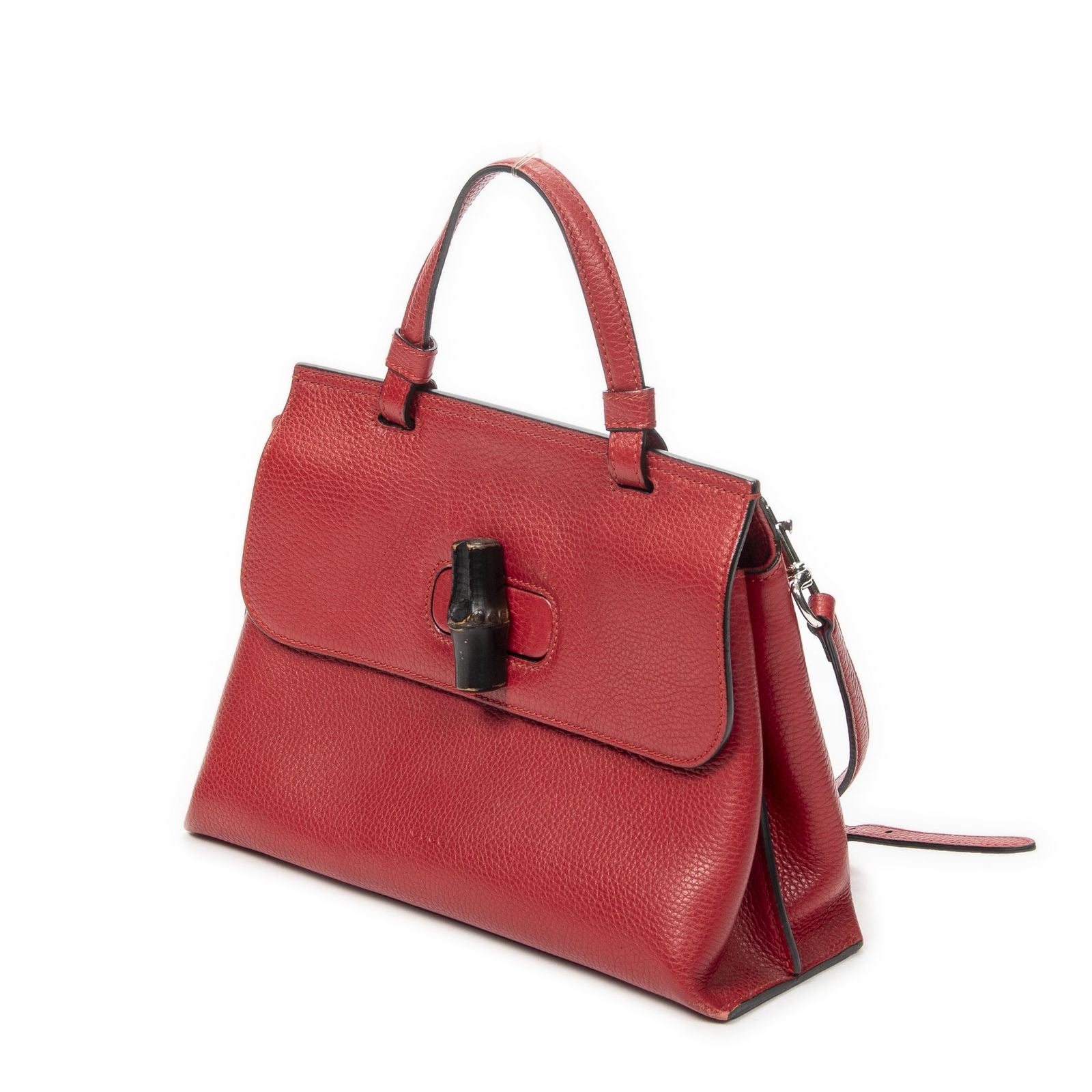 Gucci Small Bamboo Top Handle Flap Red Gray Calfskin Leather — view 2