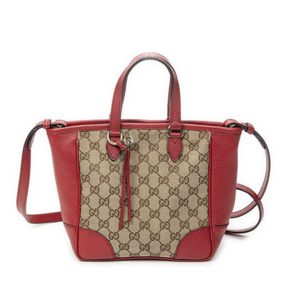 Gucci Small Bree Tote Red Beige GG Canvas