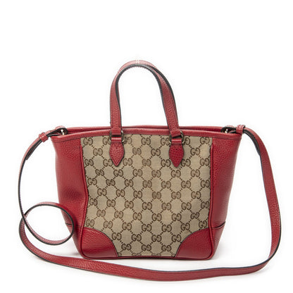 Gucci Small Bree Tote Red Beige GG Canvas — view 5