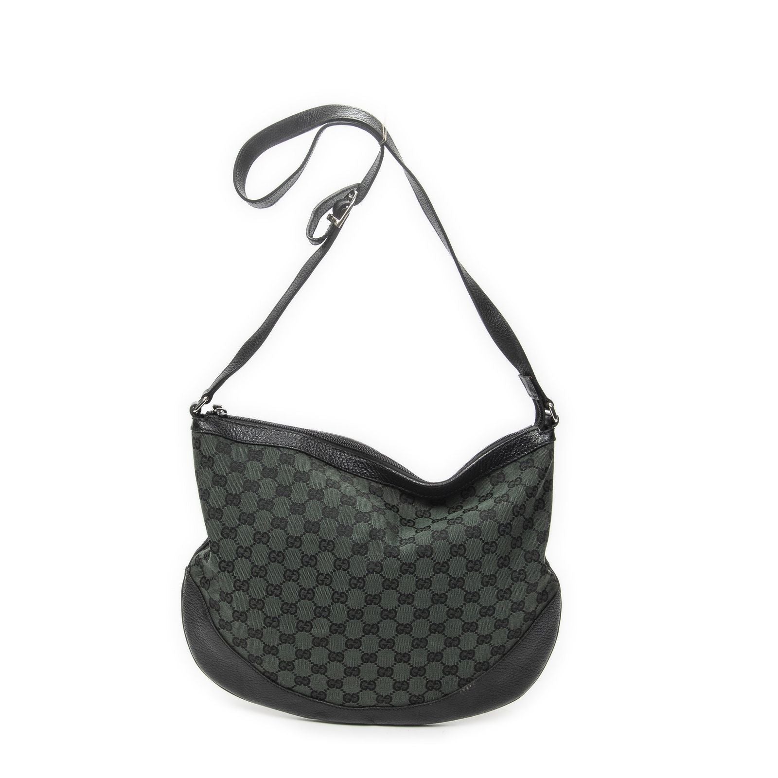 Gucci Half Moon Messenger Black Dark Green GG Canvas