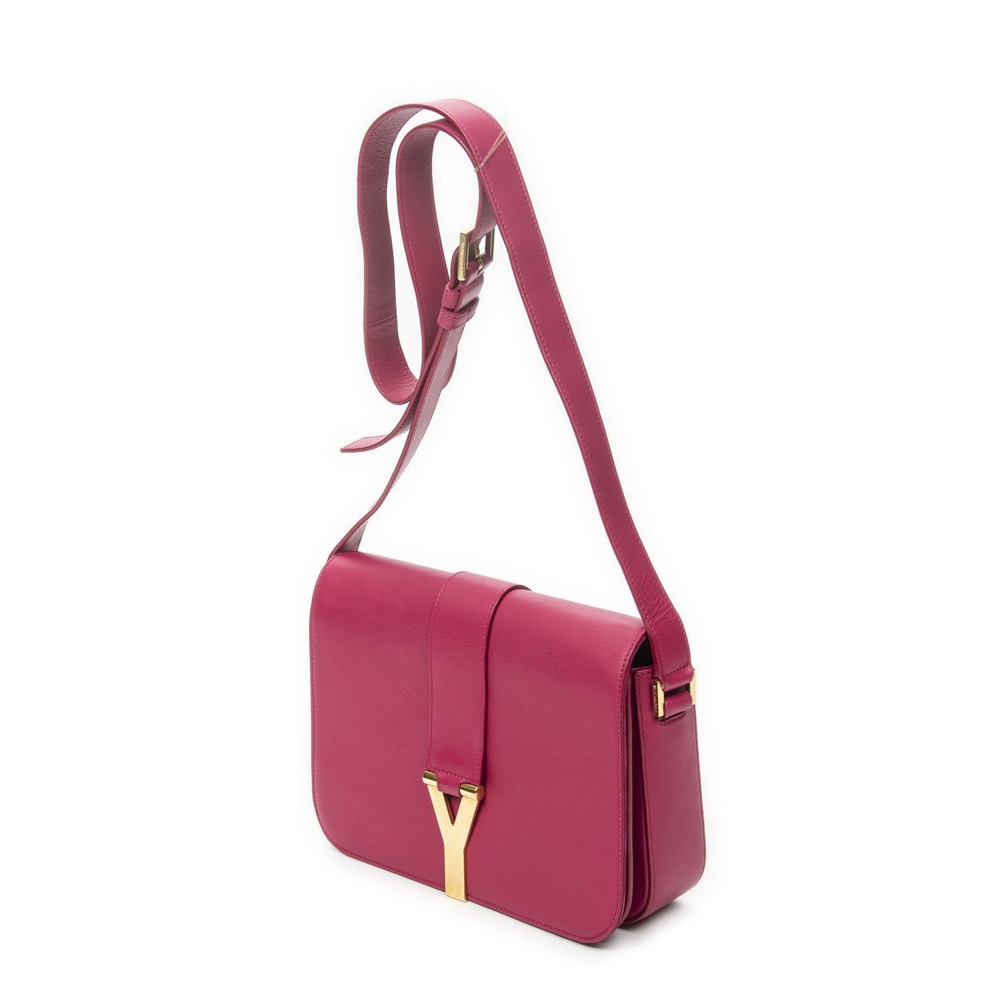 Saint Laurent Line Flap Cross Belt Bag Fuchsia Pink Calfskin Leather — view 2