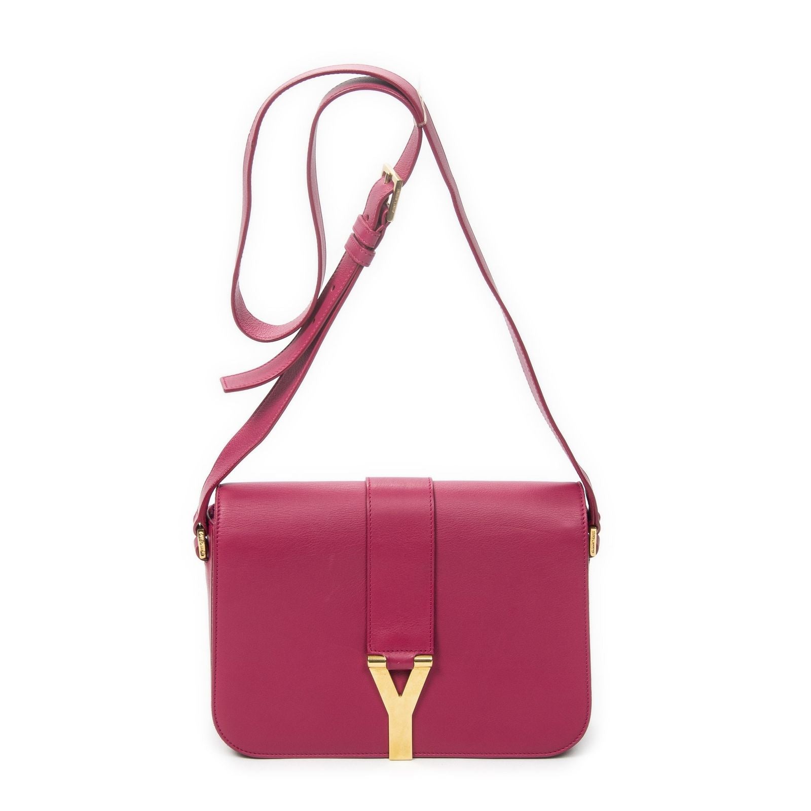 Saint Laurent Line Flap Cross Belt Bag Fuchsia Pink Calfskin Leather
