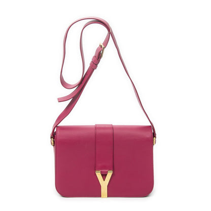 Saint Laurent Line Flap Cross Belt Bag Fuchsia Pink Calfskin Leather