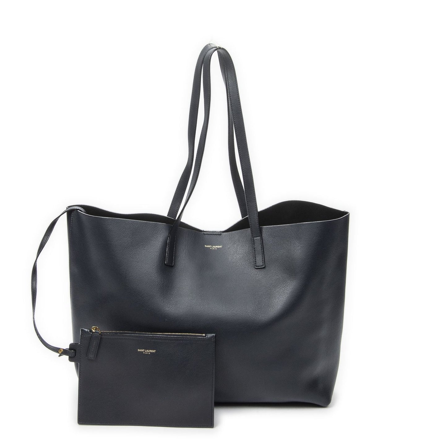 Saint Laurent East West Shopping Tote Navy Calfskin Leather