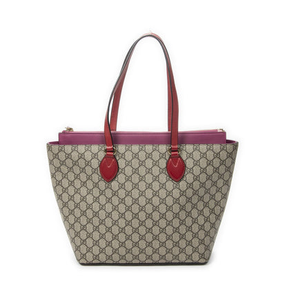 Gucci Zip Bucket Tote Beige Pink Red Supreme Canvas