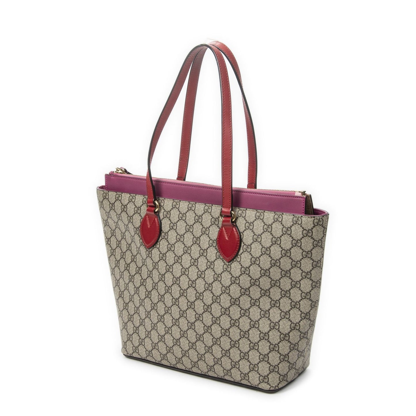 Gucci Zip Bucket Tote Beige Pink Red Supreme Canvas — view 2