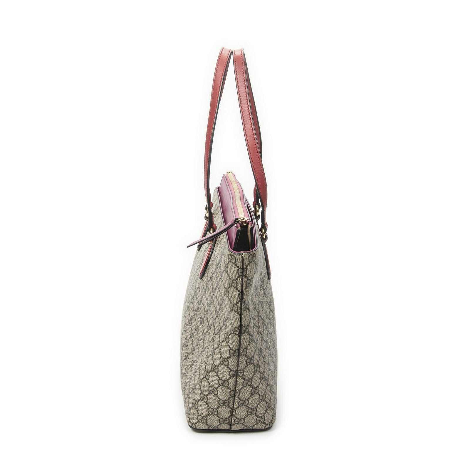 Gucci Zip Bucket Tote Beige Pink Red Supreme Canvas — view 4