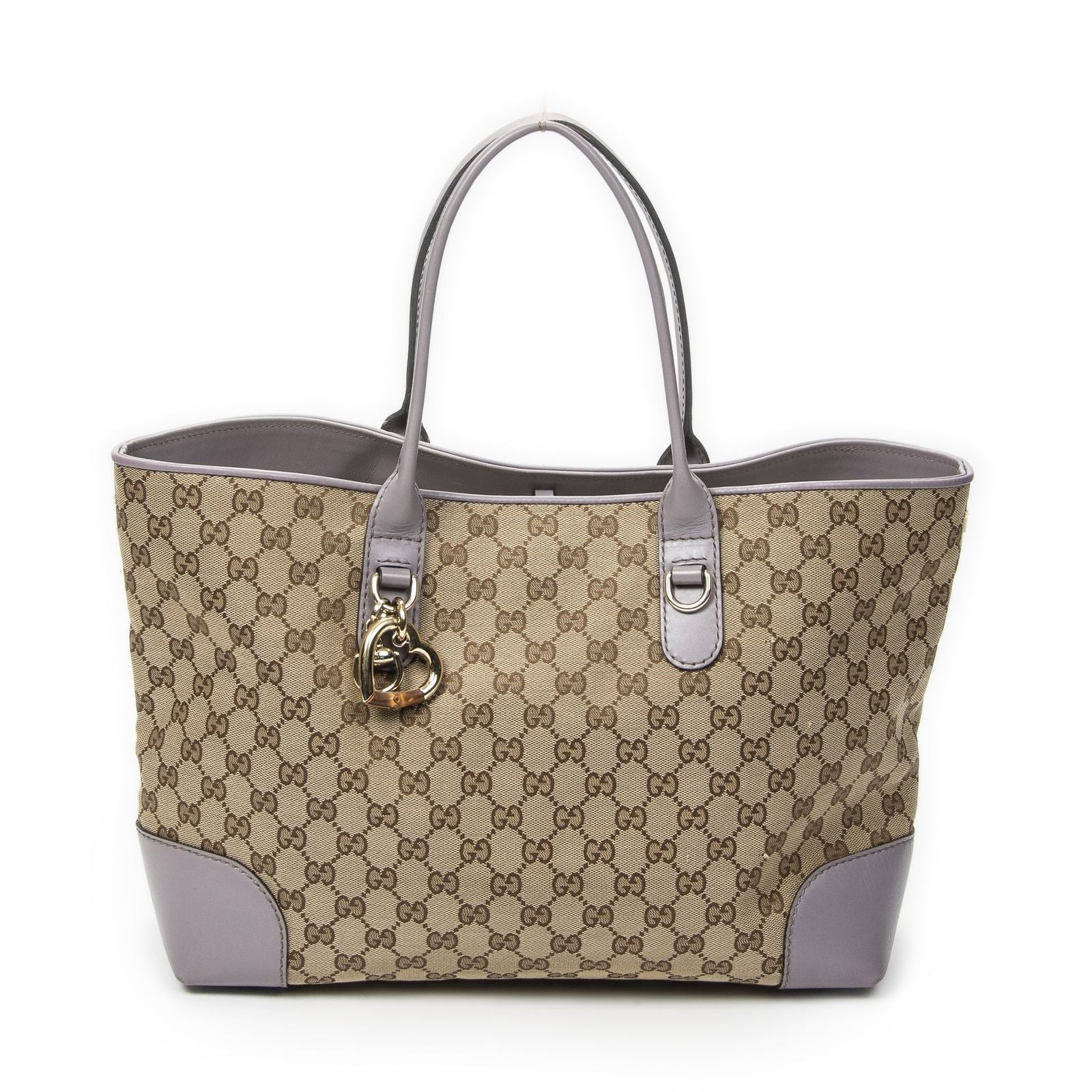 Gucci Heart Bit Open Tote Lilac Beige GG Canvas