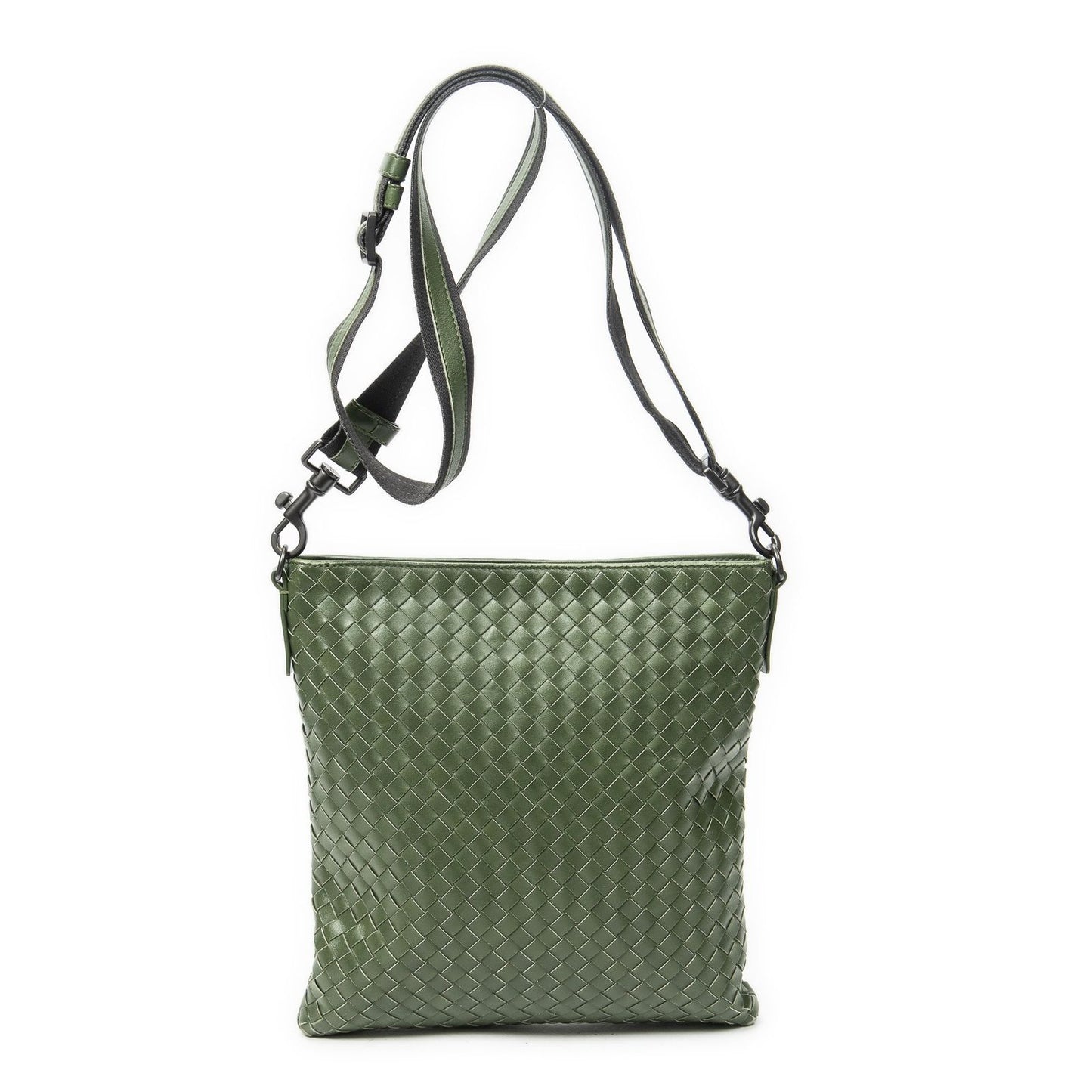 Bottega Veneta Flat Messenger Green Intrecciato Leather