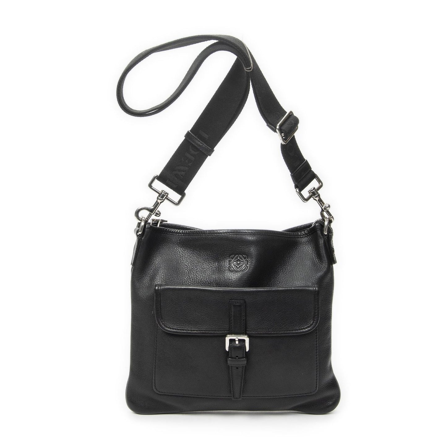 Loewe Anagram Front Pocket Messenger Black Gray Calfskin Leather