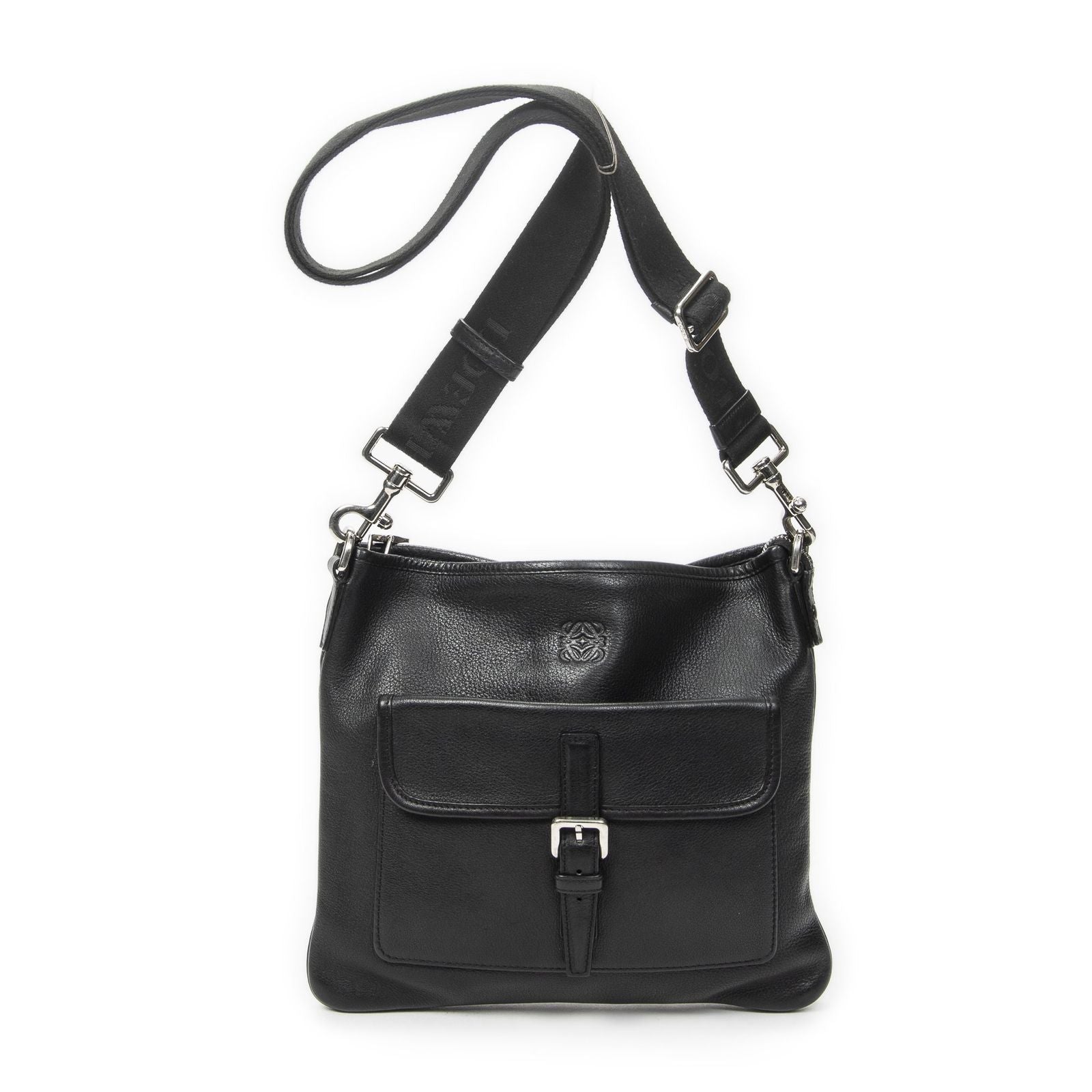 Loewe Anagram Front Pocket Messenger Black Gray Calfskin Leather