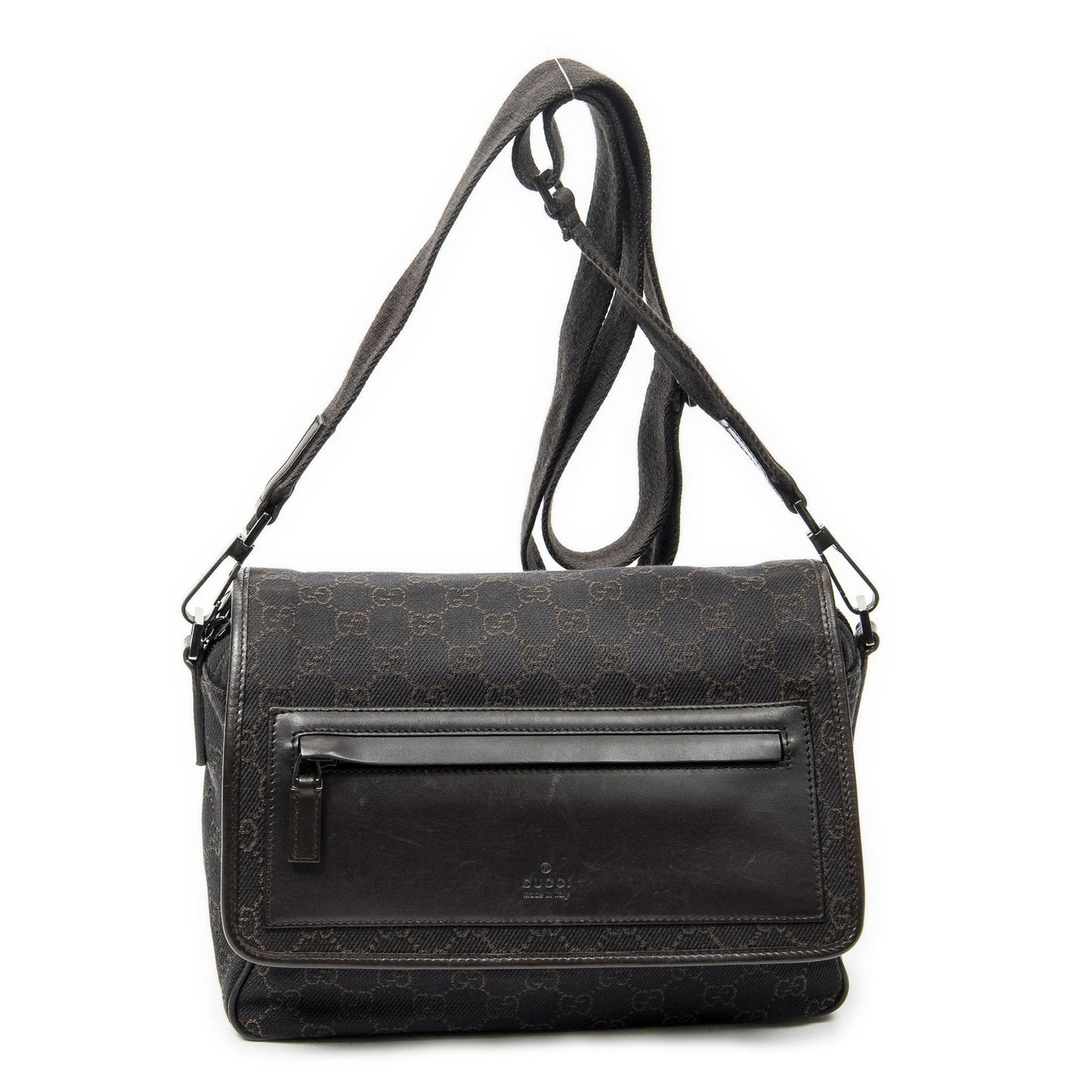 Gucci Front Pocket Flap Crossbody Dark Brown GG Denim Canvas