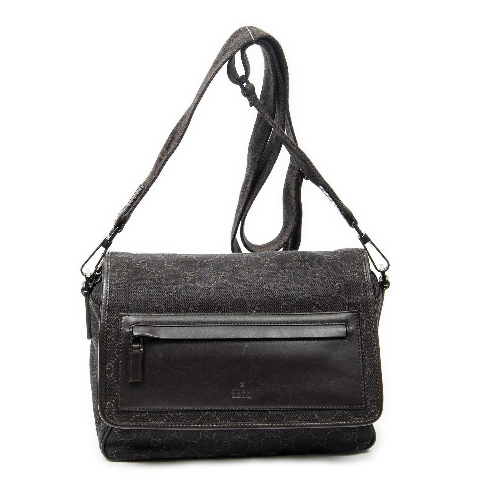 Gucci Front Pocket Flap Crossbody Dark Brown GG Denim Canvas