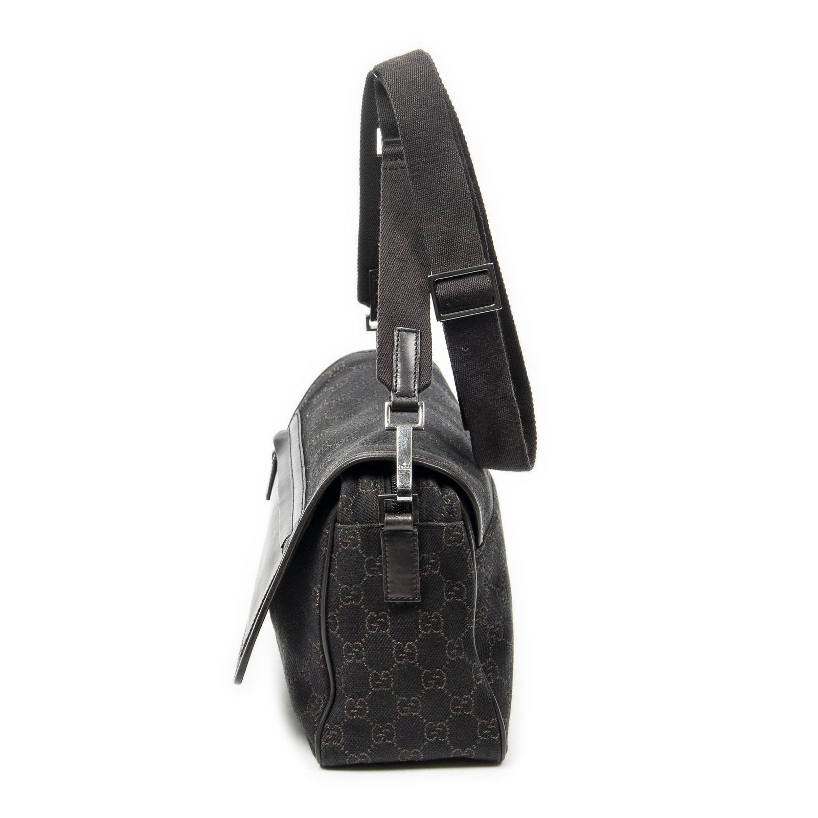 Gucci Front Pocket Flap Crossbody Dark Brown GG Denim Canvas — view 3