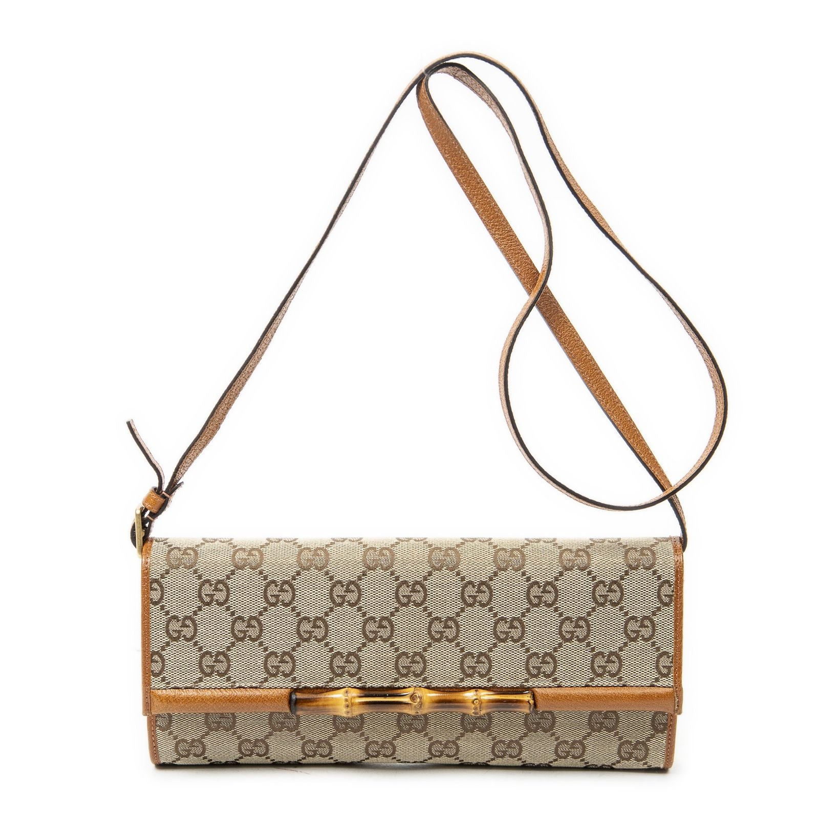 Gucci Bamboo Clutch Brown Beige GG Canvas