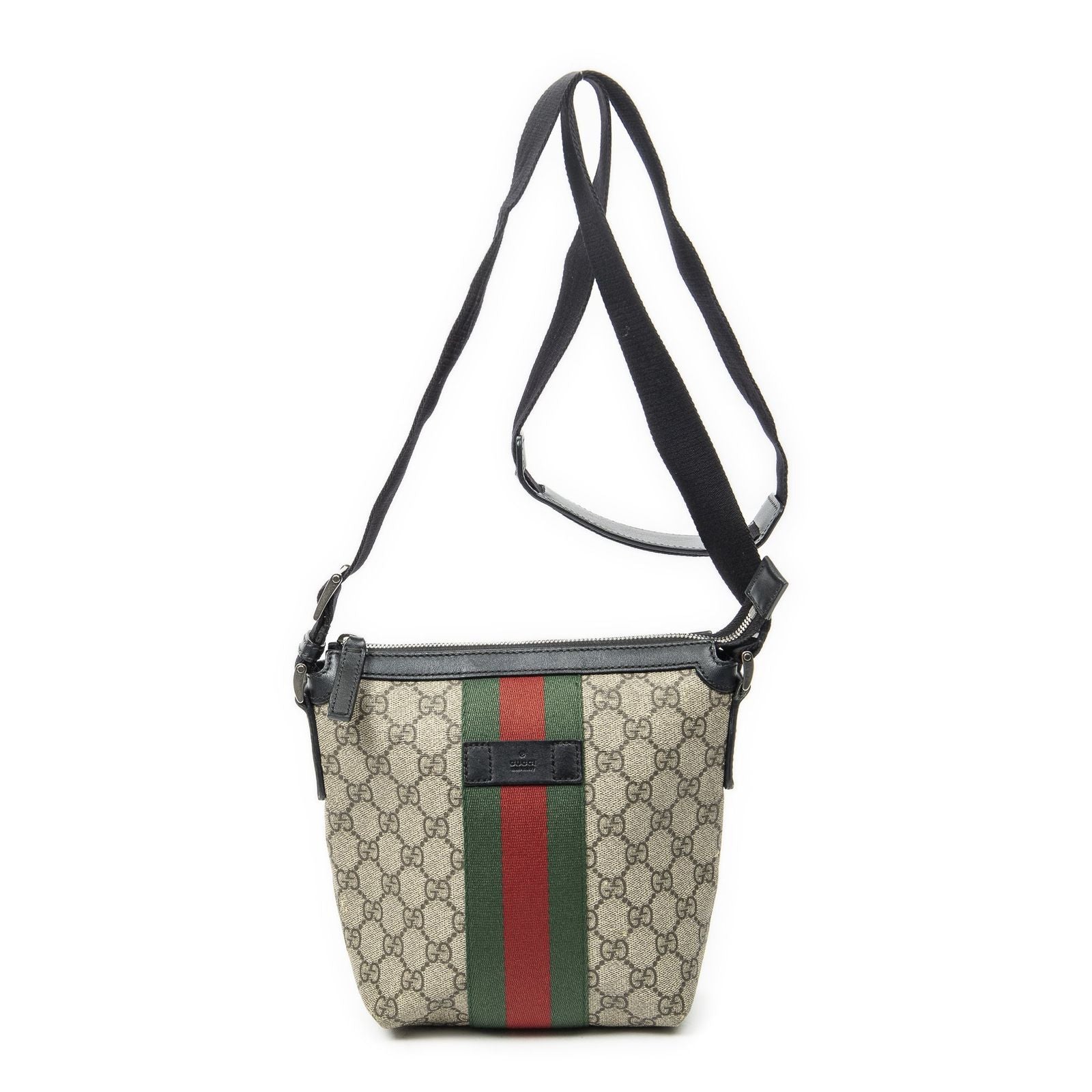 Gucci Small Web Square Messenger Black Beige Supreme Canvas