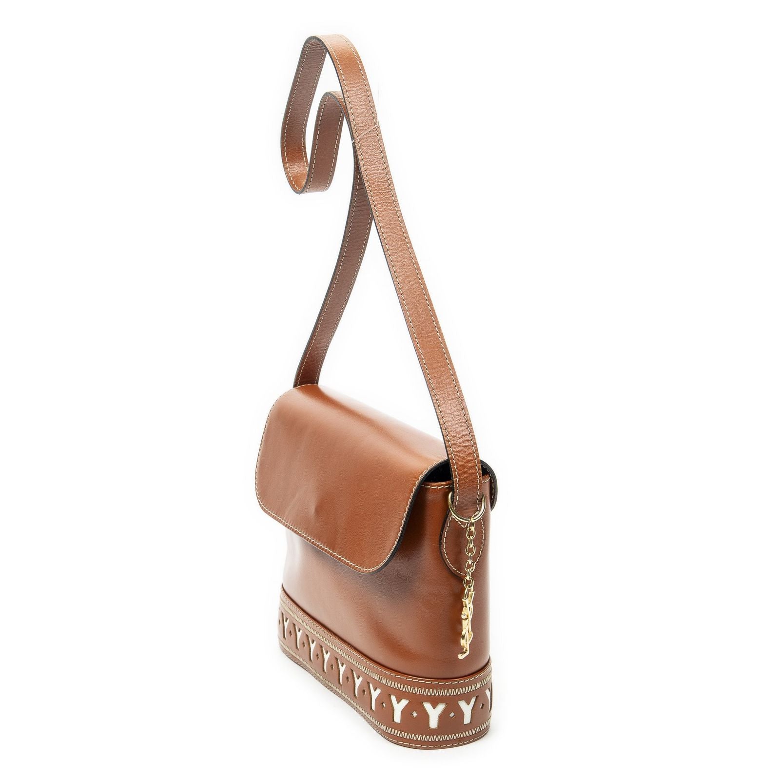 Saint Laurent Flap Cross Belt Bag Brown Cutout Leather — view 2