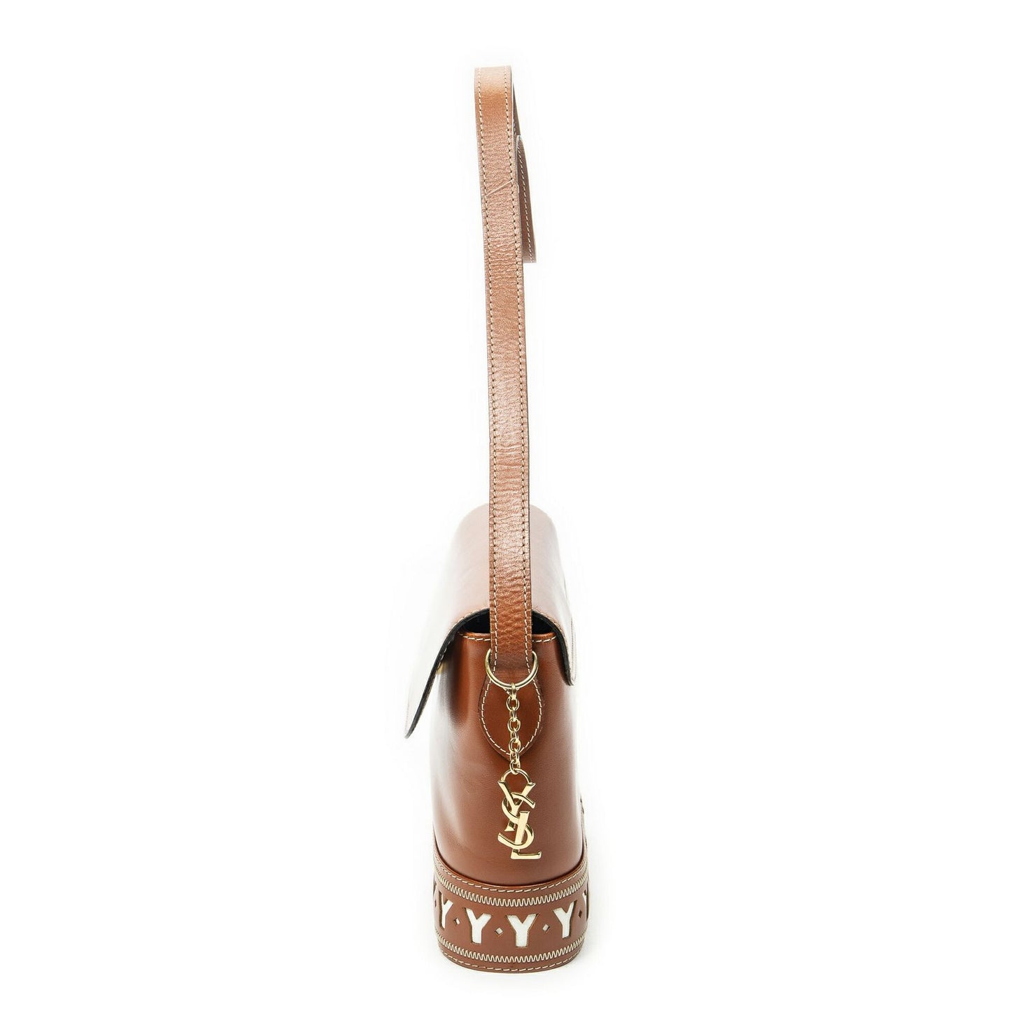 Saint Laurent Flap Cross Belt Bag Brown Cutout Leather — view 3