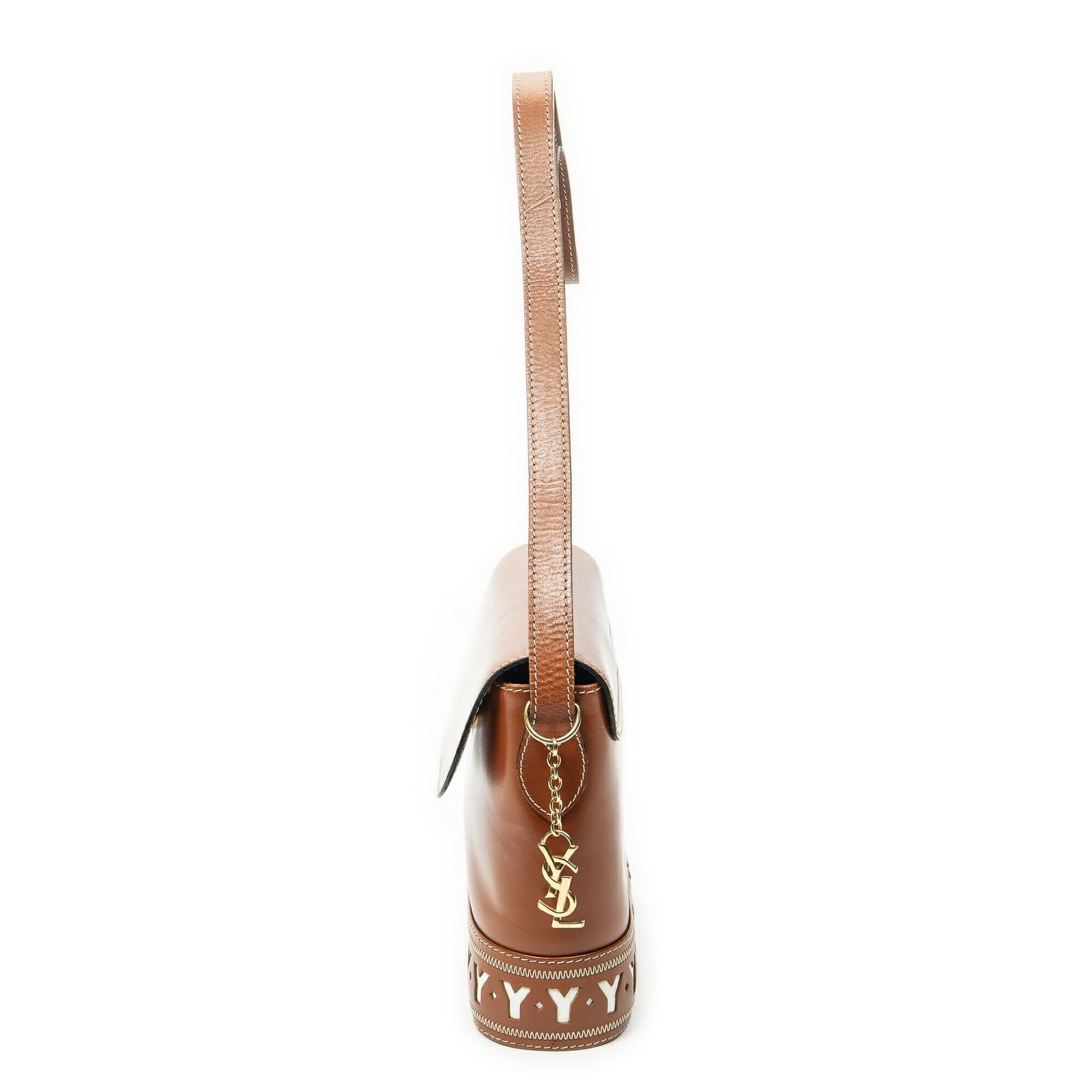 Saint Laurent Flap Cross Belt Bag Brown Cutout Leather — view 3