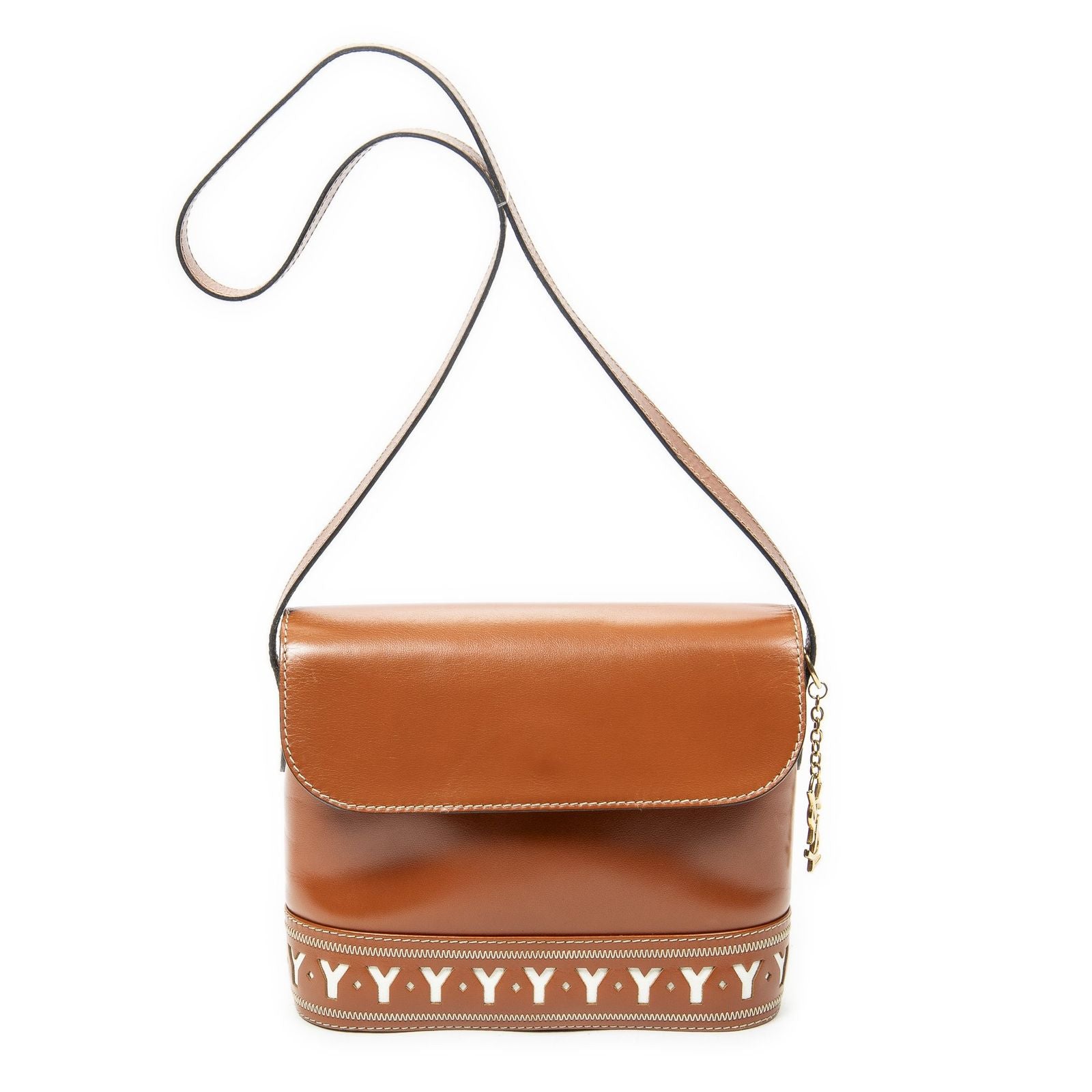 Saint Laurent Flap Cross Belt Bag Brown Cutout Leather