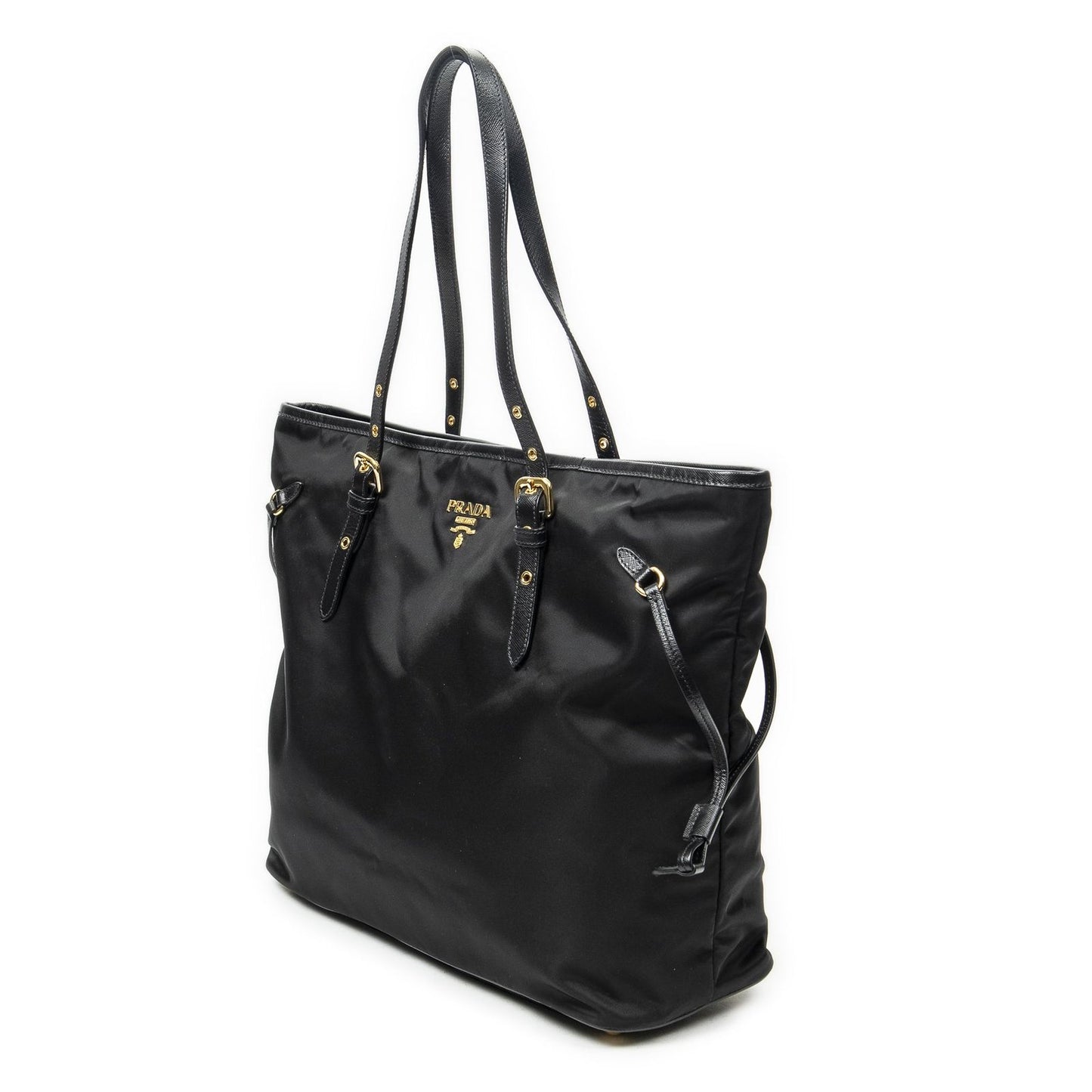 Prada Side Drawstring Shopping Tote Black Nylon Canvas — view 2