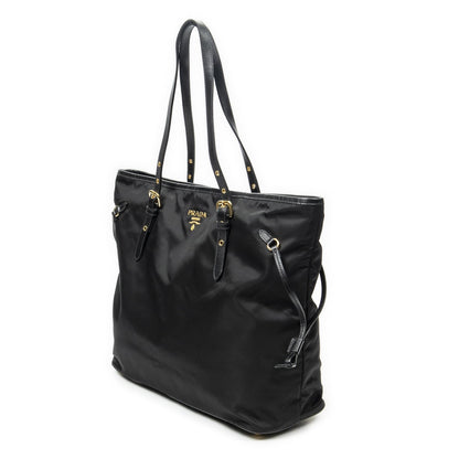 Prada Side Drawstring Shopping Tote Black Nylon Canvas — view 2