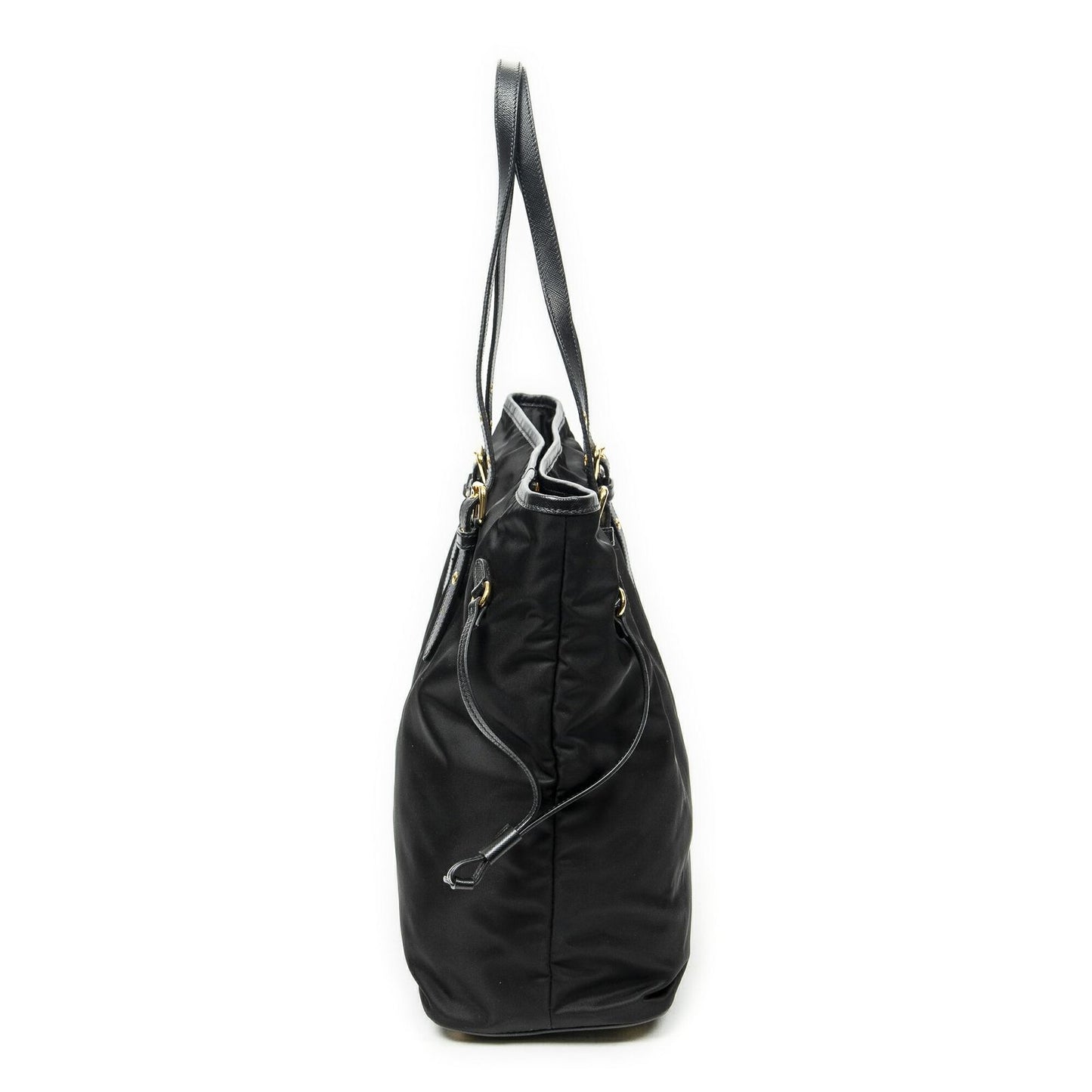 Prada Side Drawstring Shopping Tote Black Nylon Canvas — view 3