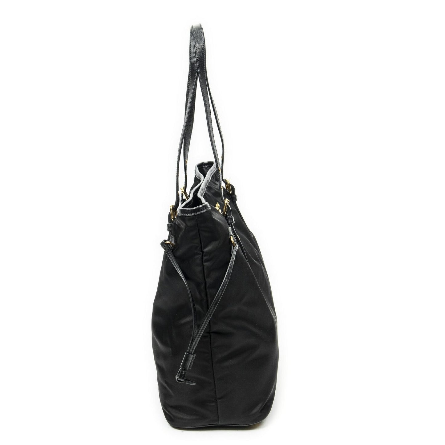 Prada Side Drawstring Shopping Tote Black Nylon Canvas — view 4