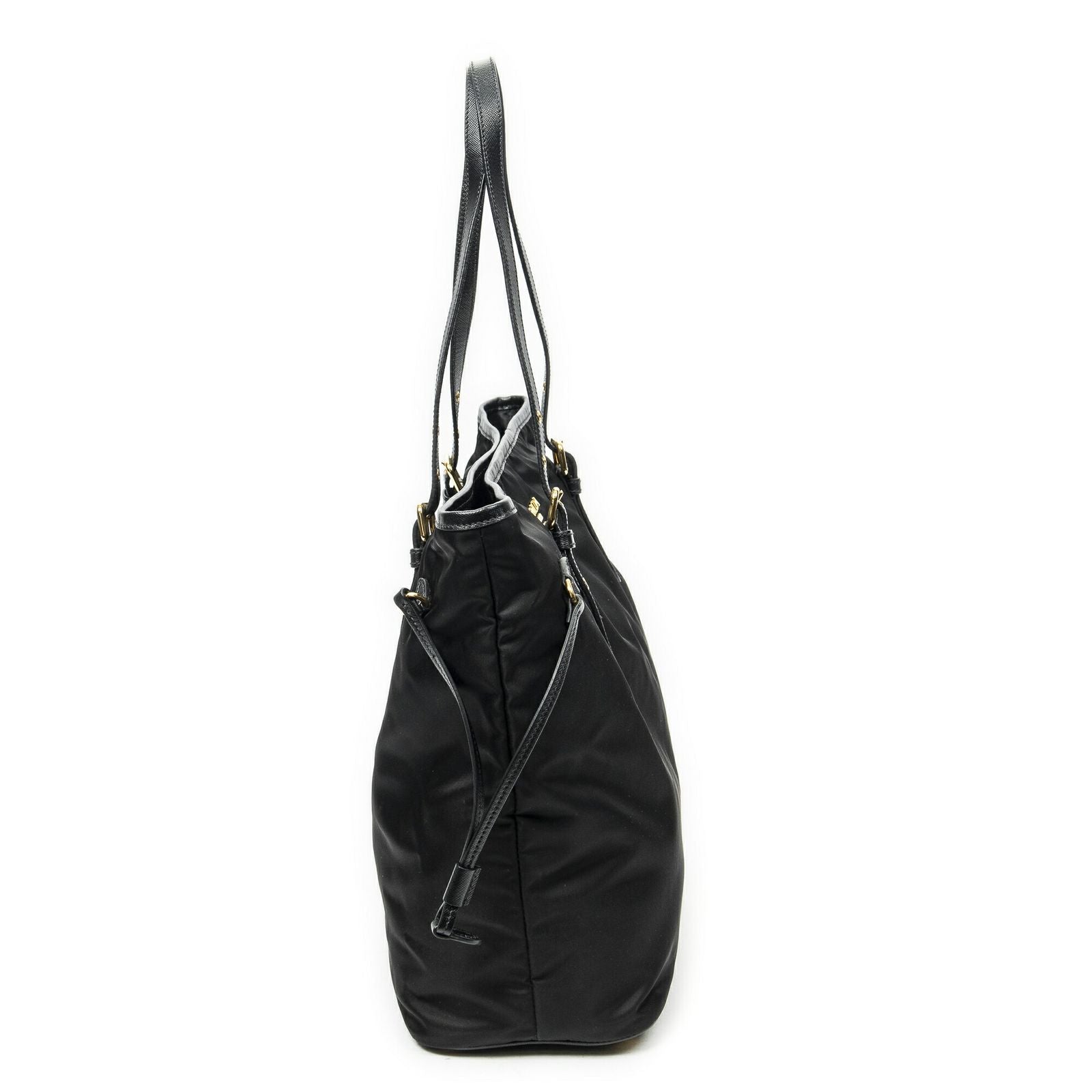 Prada Side Drawstring Shopping Tote Black Nylon Canvas — view 4