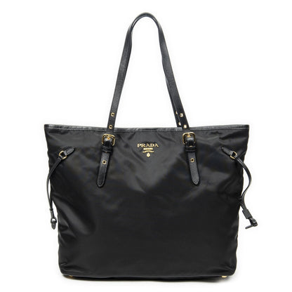 Prada Side Drawstring Shopping Tote Black Nylon Canvas